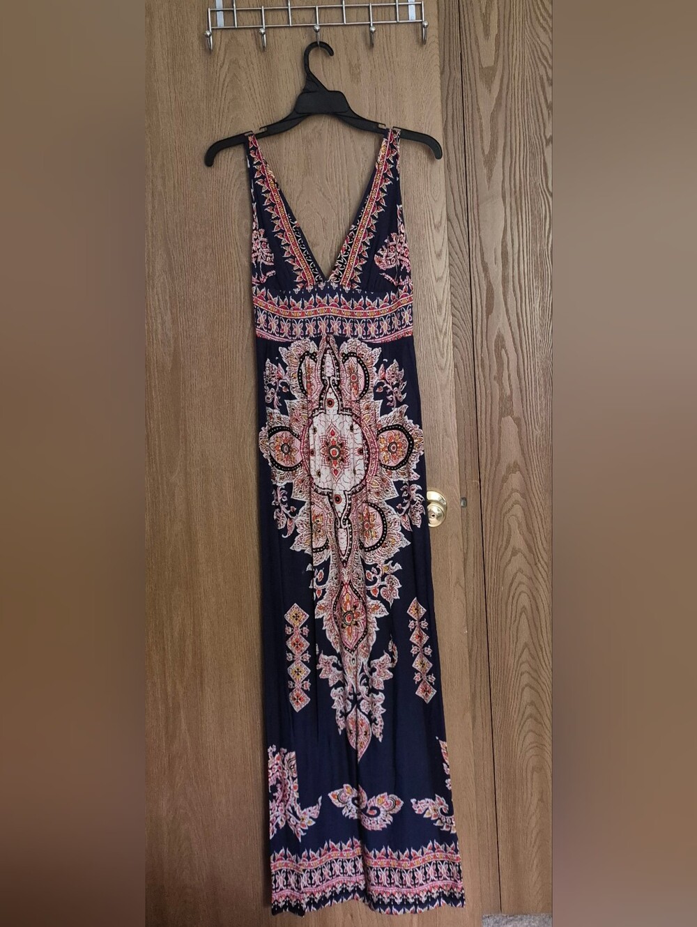 Angie Navy Blue Paisley Medallion Maxi Boho Rayon Dress Small - Picture 3 of 9